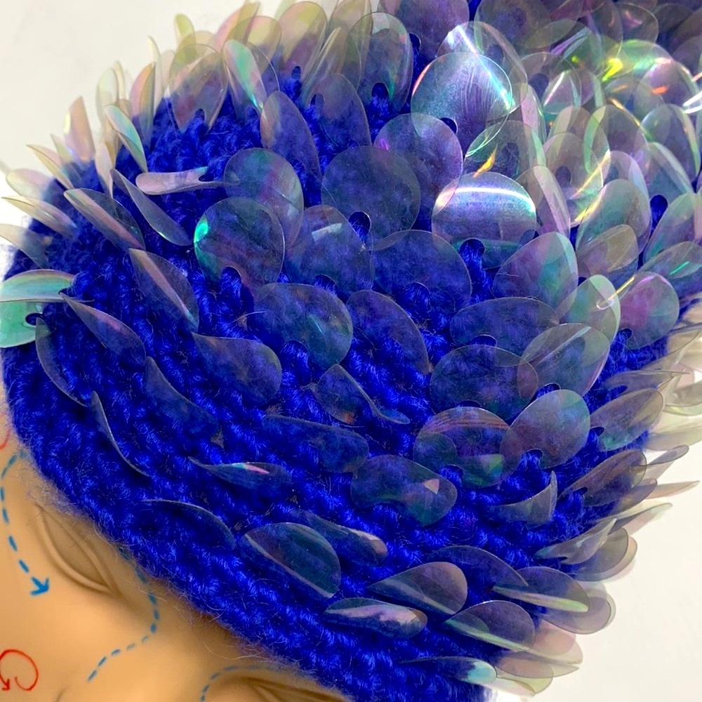Vintage Blue Knit Rainbow ‘Scale’ Cap | Retro Unisex Beanie Wool Made in Italy